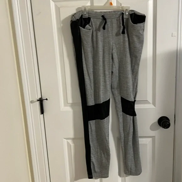 Gray sweatpants with vegan leather black accents - Picture 1 of 6